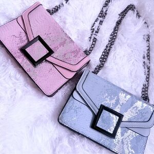 Sequin Accent Chain Crossbody Bag - Pink & Light Blue